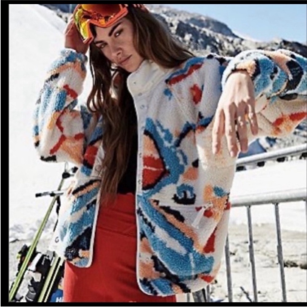 Free People Hit The Slopes Printed Fleece Jacket Size XS NWT